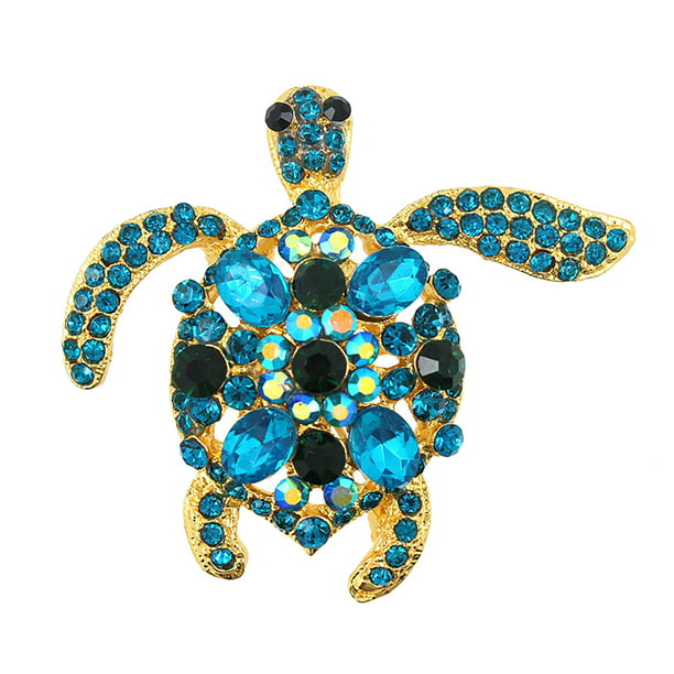 Fashion Charm Rhinestone Blue Turtle Brooch Pin Crystal Brooch Pins Jewelry FG